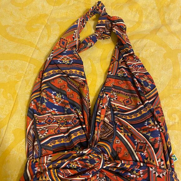 Linda Guria Brazil Tribal Print Piece Bathing Suit Monokini Size Large - Picture 2 of 7